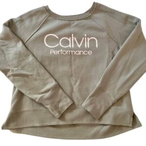 Calvin Klein Performance Women's Sage Green Cotton/Poly Oversized Distressed Swe